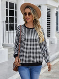 Black Japanese plaid pattern pullover sweater with long sleeves and printed stripes