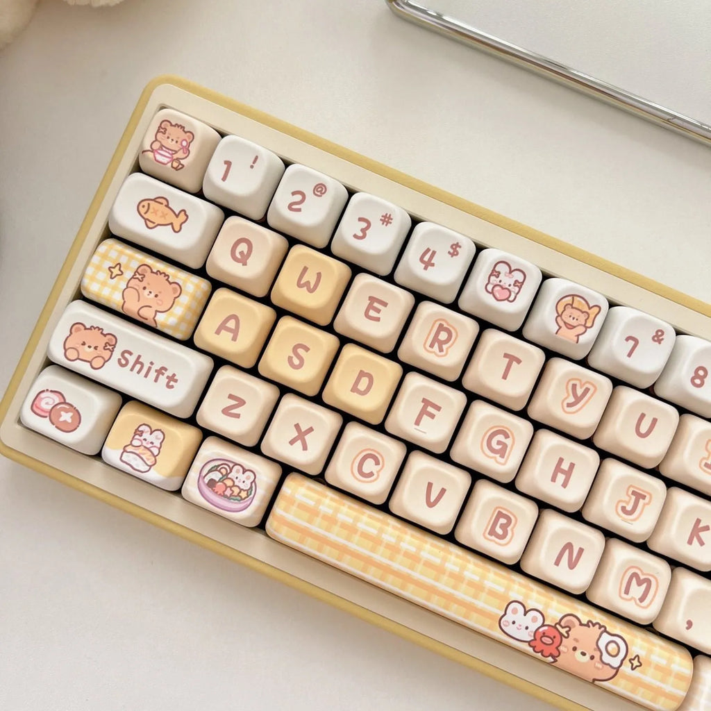 Rabbit Bear Restaurant themed mechanical keyboard keycaps in EOA height profile, PBT plastic.