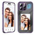 iPhone 15 Pro flip phone case with NFC ink screen in black and purple colour options