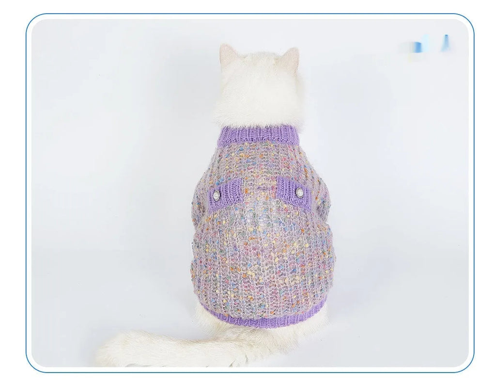 Purple dog cardigan sweater for large breeds in soft polyester fabric