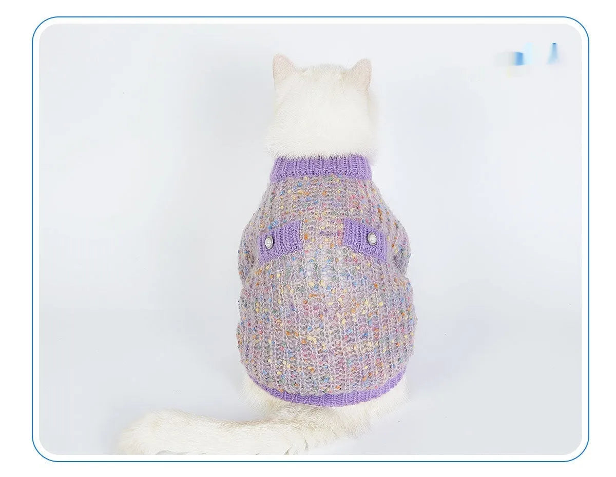 Purple dog cardigan sweater for large breeds in soft polyester fabric