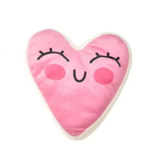 Vocalising plush dog chew toy in peach heart pink colour for dental play and bite resistance.