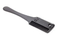 Razor comb for dogs and cats showing comb teeth and built-in blade, with packet of ten spare blades.