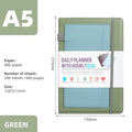 Undated notebook with PU cover in six colour options showing thread binding and 200 pages