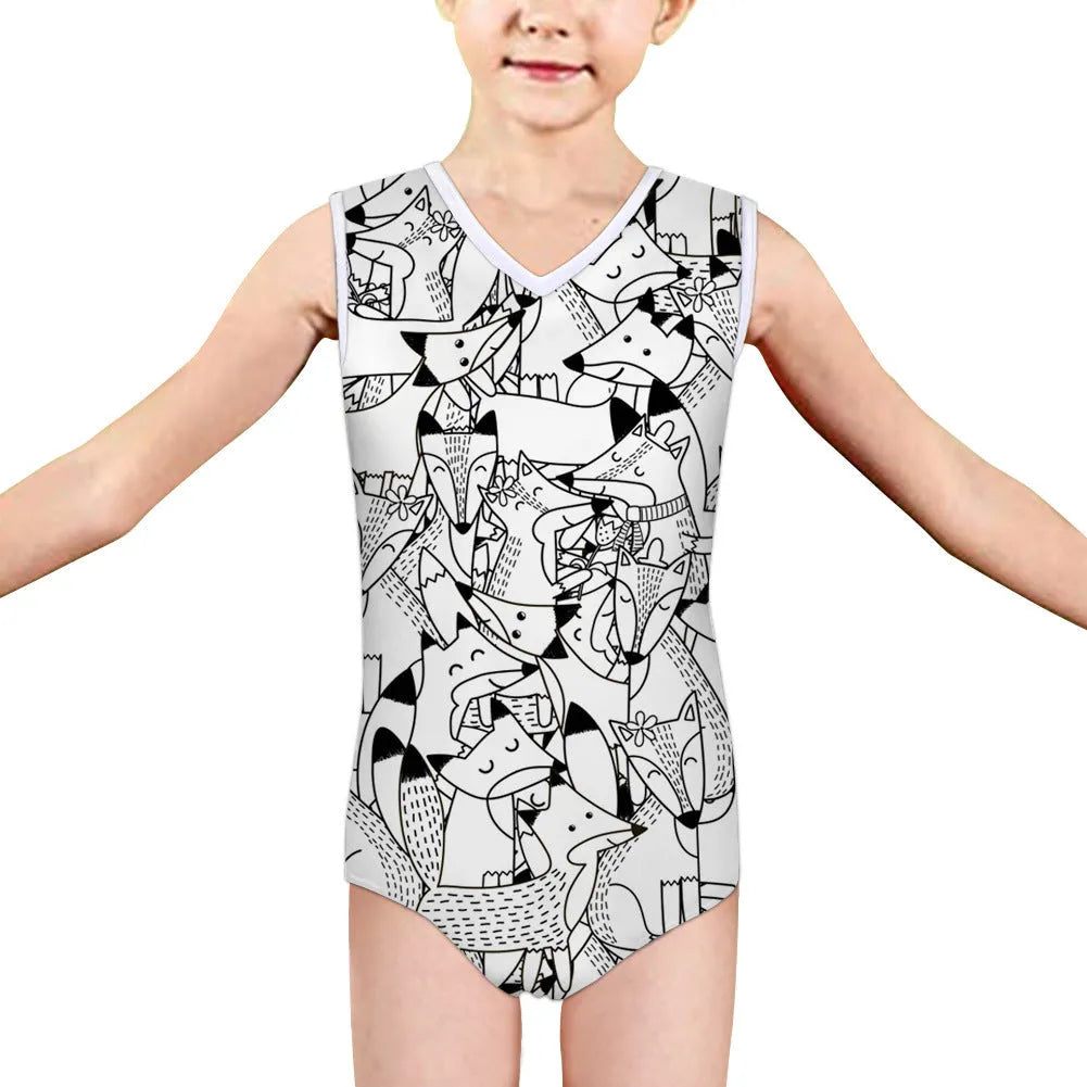 Girls one-piece panda print swimsuit in polyester spandex with high elasticity, ages 5-14