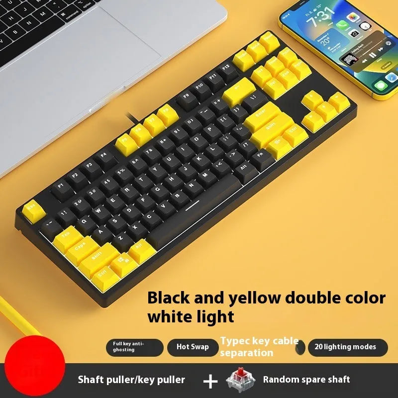 87-key hot-swappable mechanical keyboard with dual-colour backlighting and metal construction.