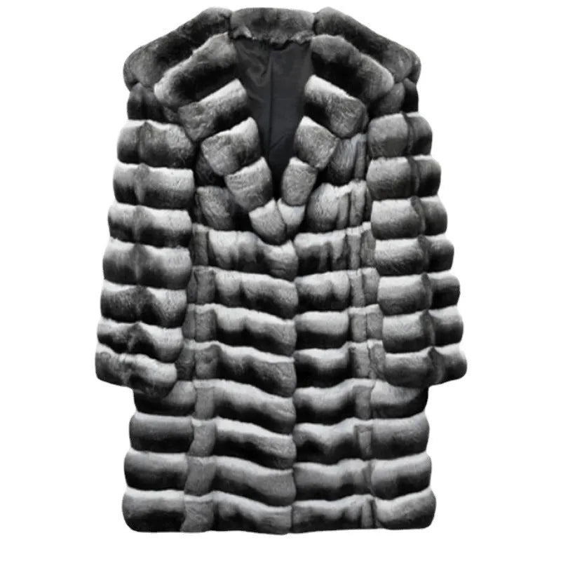 Women's zebra stripe faux fur overcoat with artificial mink hair fabric, mid-length design