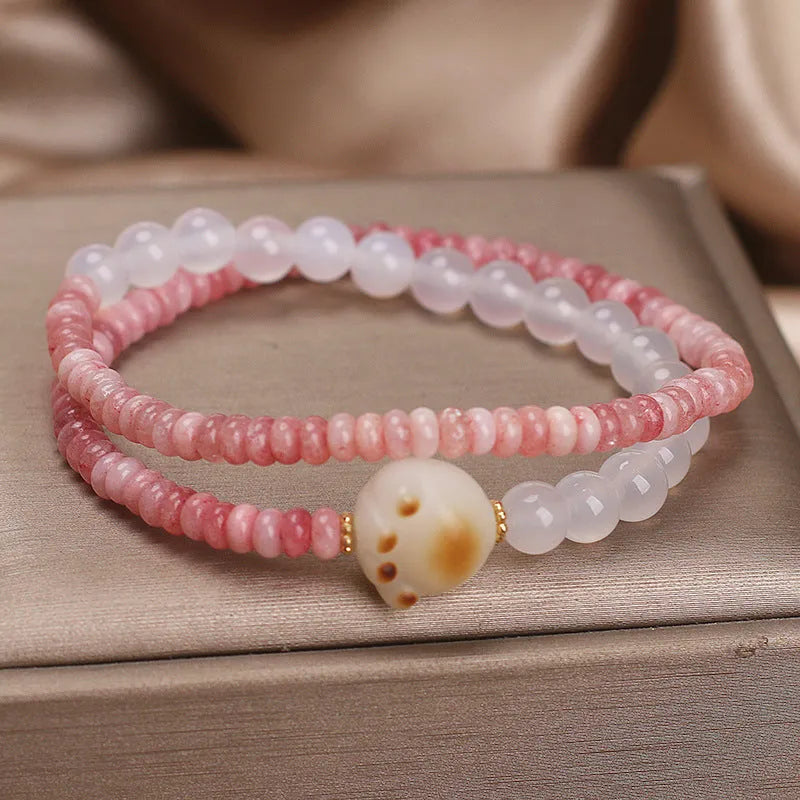 Natural crystal abacus bead bracelet pink double ring closure women's ethnic style