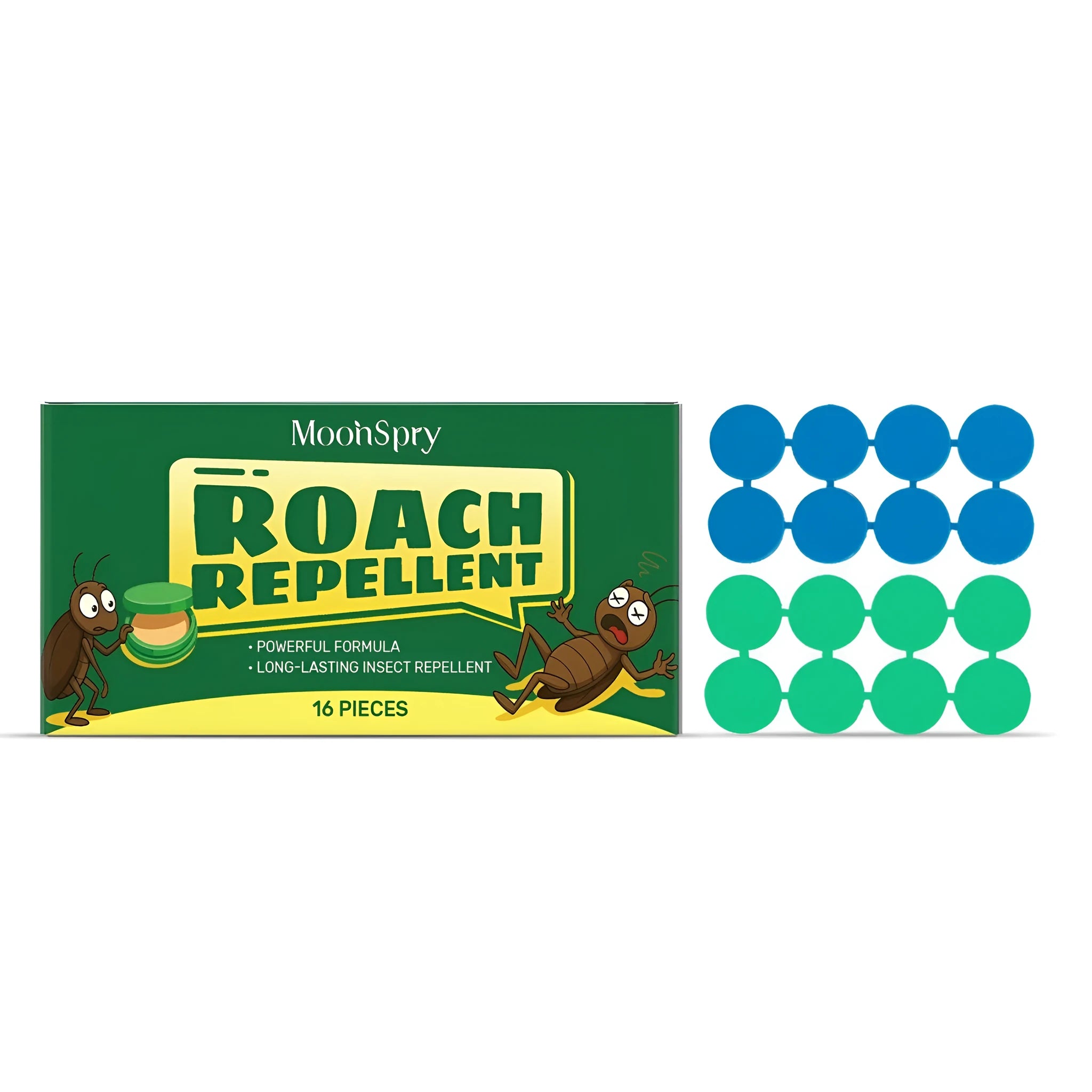Cockroach bait paste trap kit with 16 gel stations and adhesive pads.
