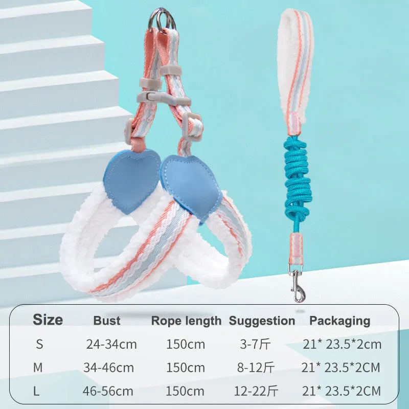 Blue breathable chest vest dog leash for small-medium breeds with 1.5m leash