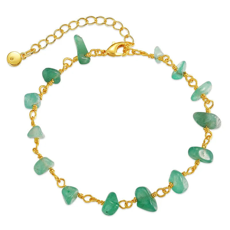 Women's geometric bracelet with irregular gravel turquoise stones and crystal accents on 18K gold-plated copper