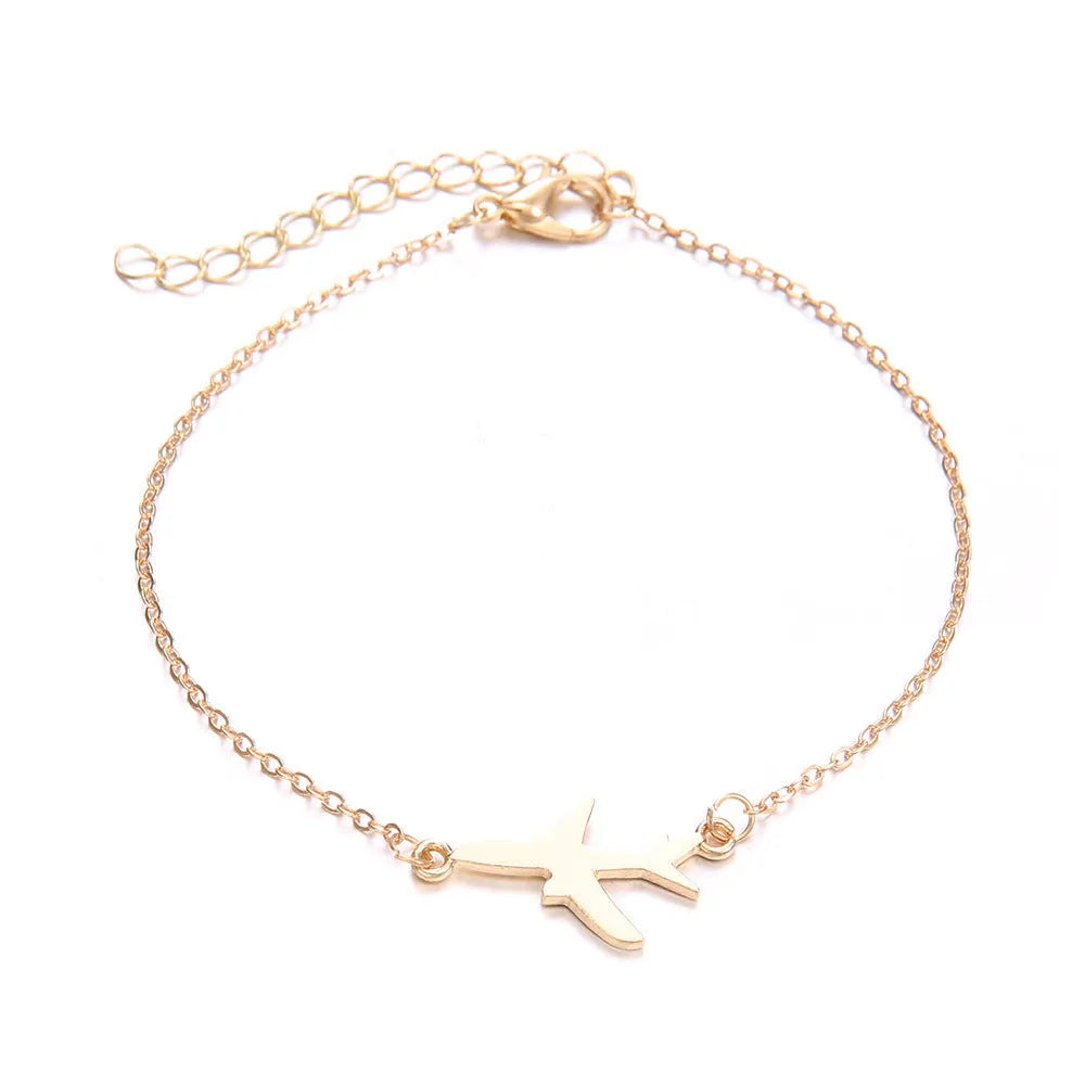 Women's three-piece bohemian charm bracelet set with aircraft map designs on heart-shaped alloy charms