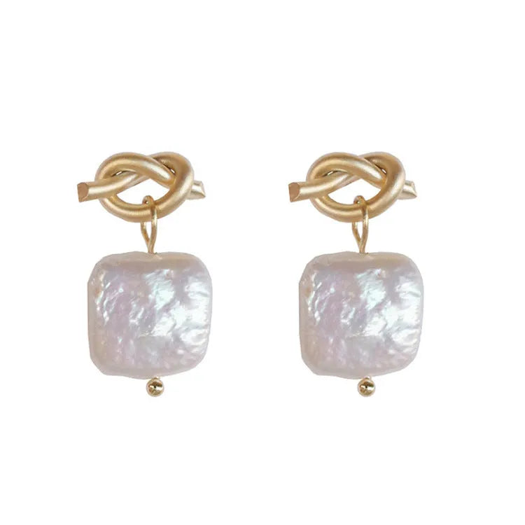 Geometric 925 Silver Natural Pearl Earrings Electroplated Finish in Picture Color Hypoallergenic Stud Earrings for Women Daily Wear and Gifting Individual Packed