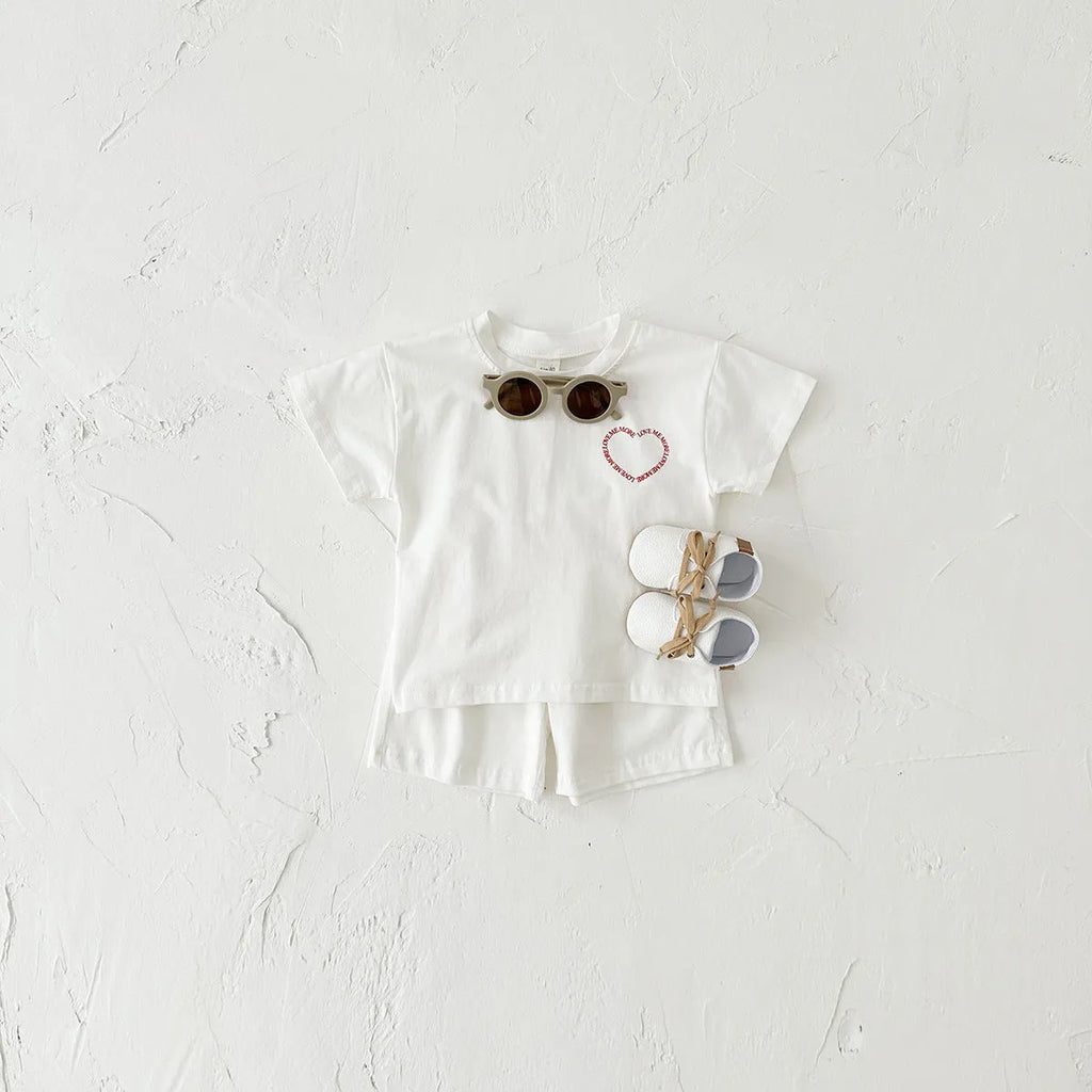 Korean style heart print cotton baby suit two-piece set in pink colour