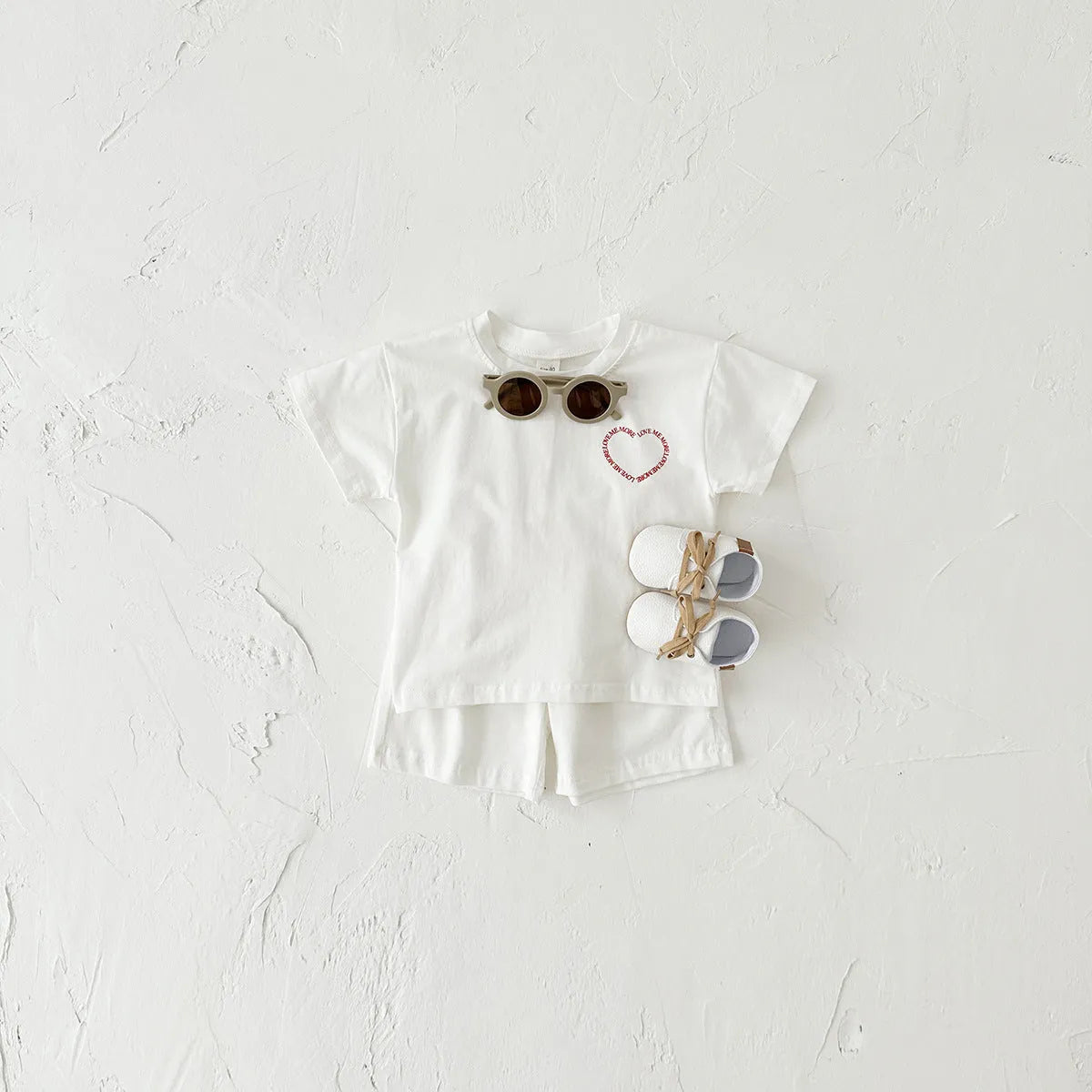 Korean style heart print cotton baby suit two-piece set in pink colour