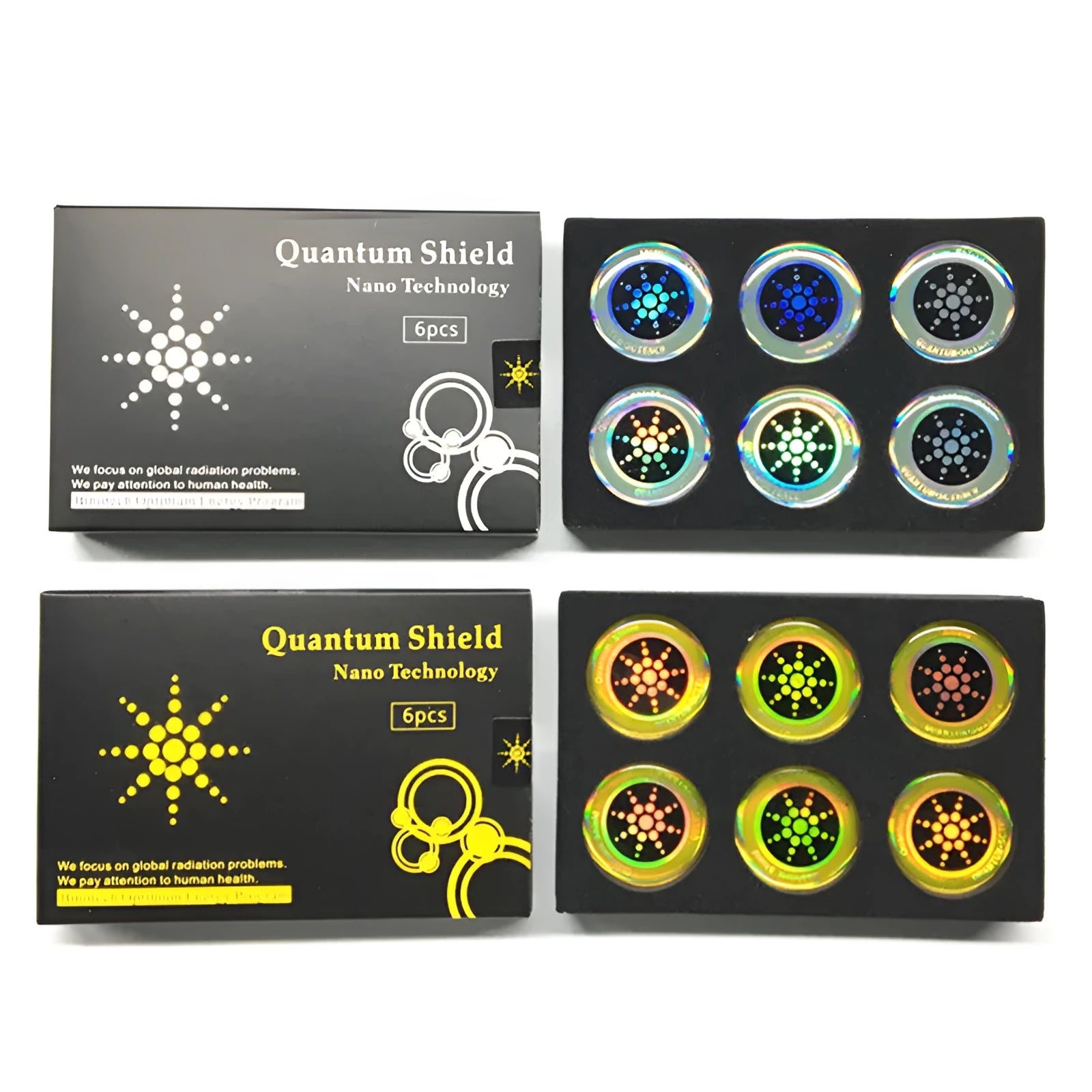 Round nano-anion silicone cell phone radiation protection sticker, 28mm diameter, silver colour, on a white background