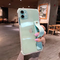 Clear two-tone silicone phone case with a built-in stand, shown in various colours.