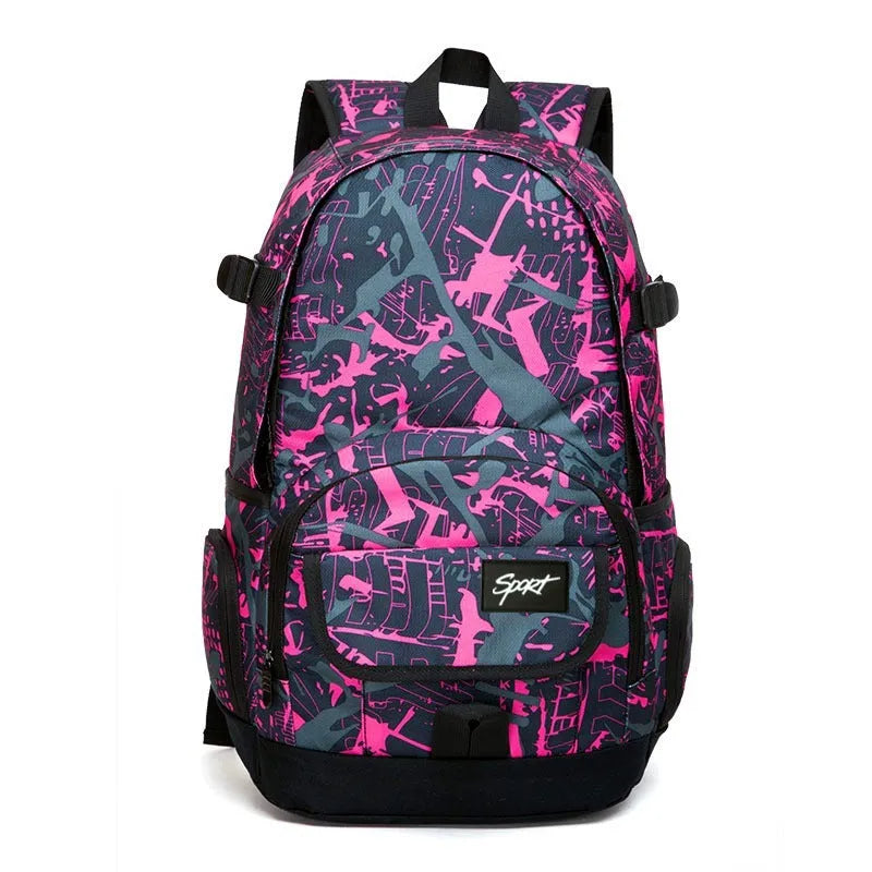 Classic nylon large backpack shown in blue and red colour options.
