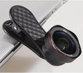 LQ-046 mobile phone wide-angle and macro lens set with universal clip in black, silver, and rose gold colour options