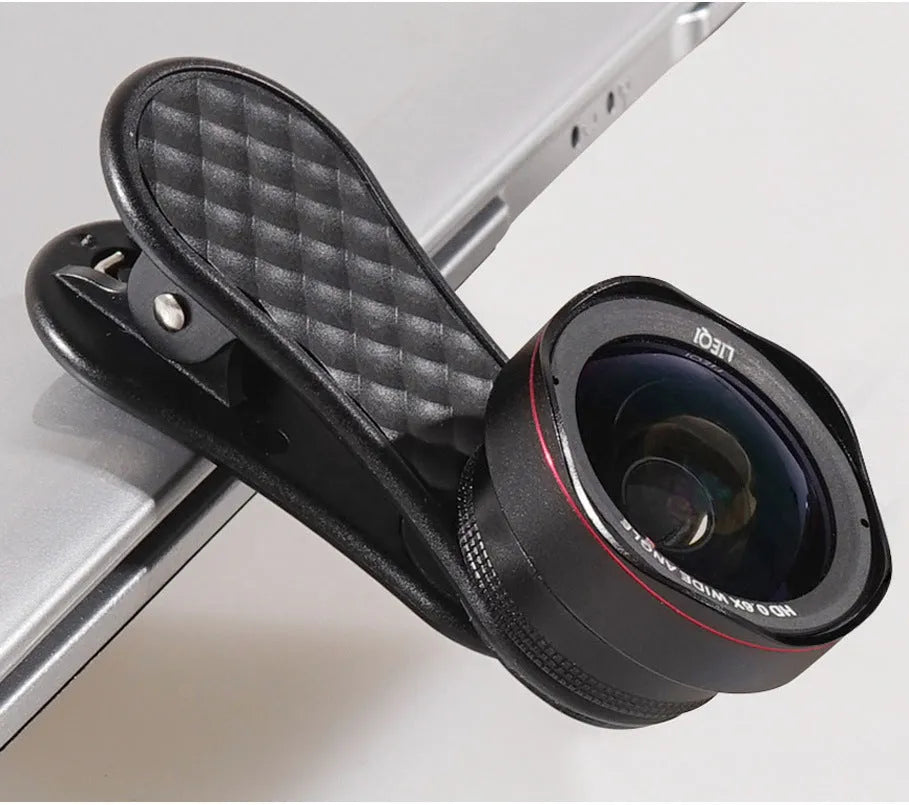 LQ-046 mobile phone wide-angle and macro lens set with universal clip in black, silver, and rose gold colour options