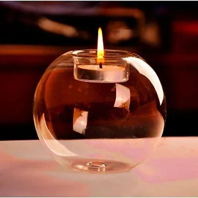 Handmade hollow glass sphere centrepiece in European style, shown in round form on table