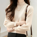 Slim fit half turtleneck bottoming shirt in a sunken stripe pattern, shown in apricot colour.