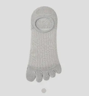 Modal five-finger ultra-thin boat socks in black, white, grey, and khaki colours for summer.