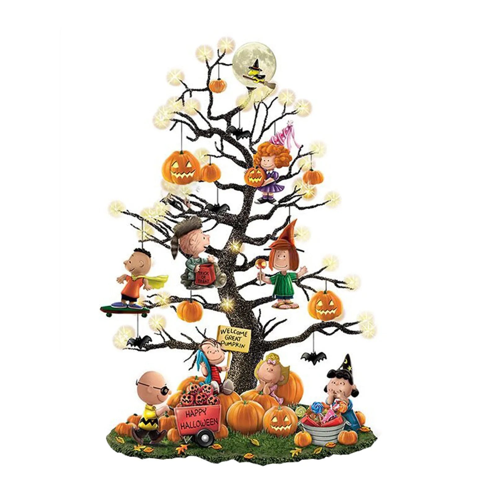 Resin Halloween pumpkin ornament with glow effect, standing decoration 10x15cm for Christmas tree display