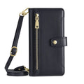 Samsung flip phone case with card slot and kickstand in black TPU leather