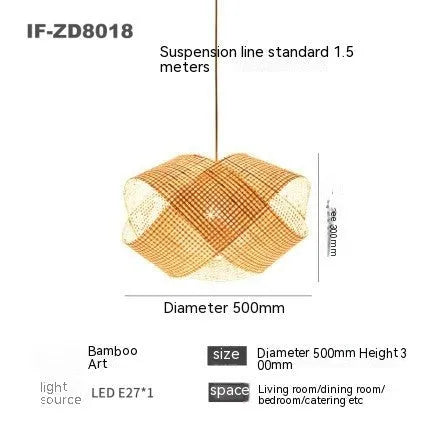 Bamboo woven rattan ceiling lamp in new Chinese style with adjustable height for restaurant lighting