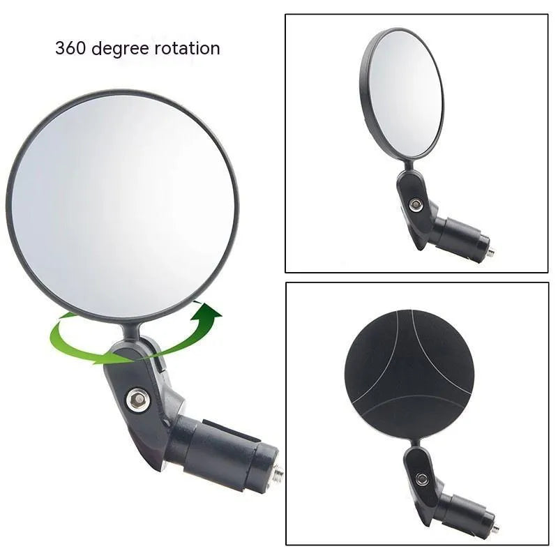 Black foldable convex rearview mirror showing 7cm diameter reflector and 14cm length