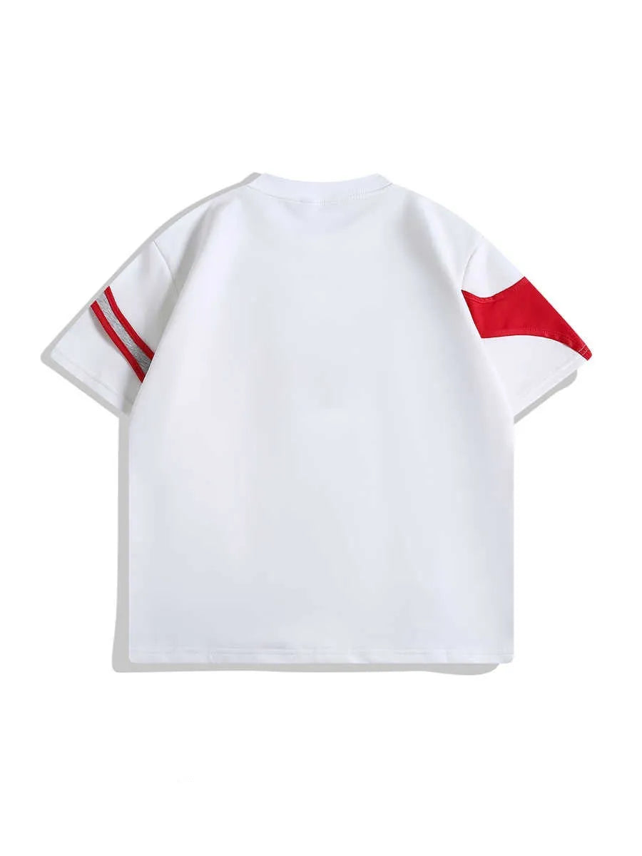 Men's black t-shirt with padded shoulders and double-layer stitching on short sleeves