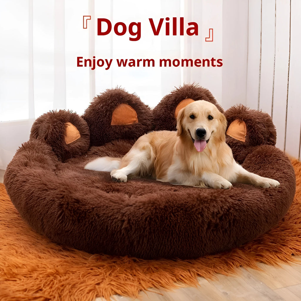 Plush thickened pet bed in coffee colour with hand-shaped brush nest design, a large dog mat for indoor use.