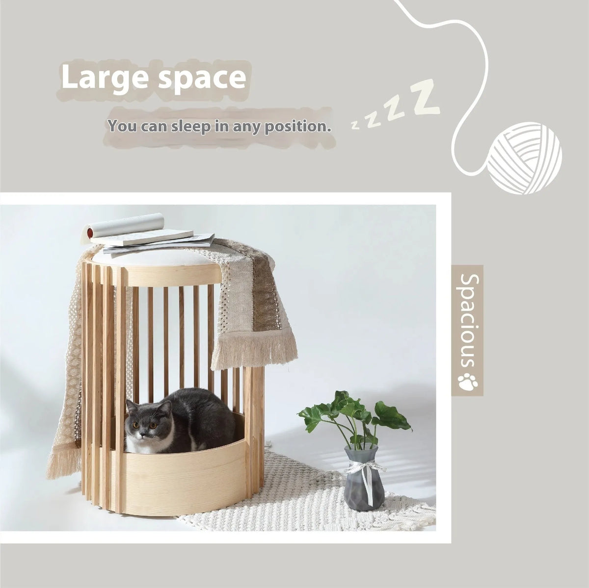 Solid wood cat climbing frame with pet bed in short 40x60cm size simple style