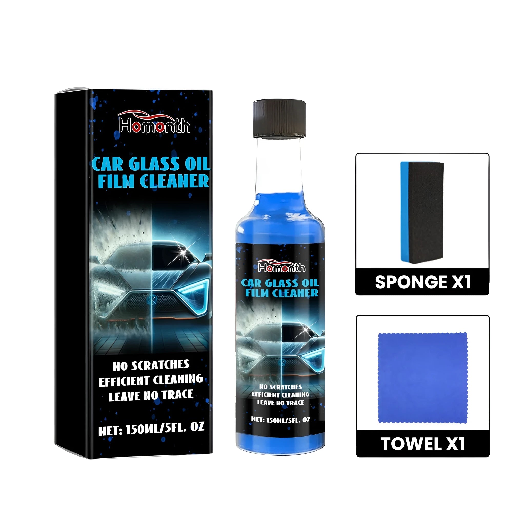 150ml car glass oil film cleaner bottle with sponge and microfiber towel