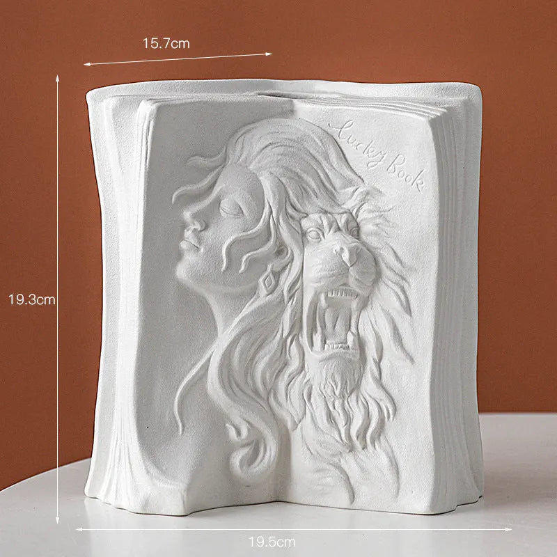 Glazed ceramic book stand in a modern design, acting as a desktop organiser and decorative ornament.