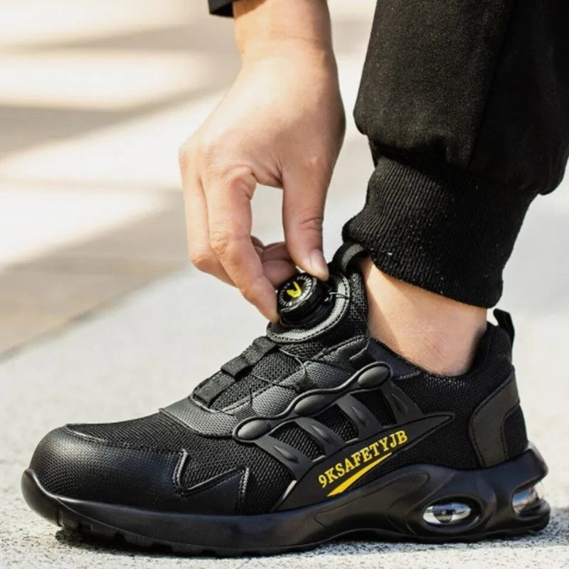 Breathable anti-smash anti-puncture safety shoes for men suede low top steel toe front lace up 818Black
