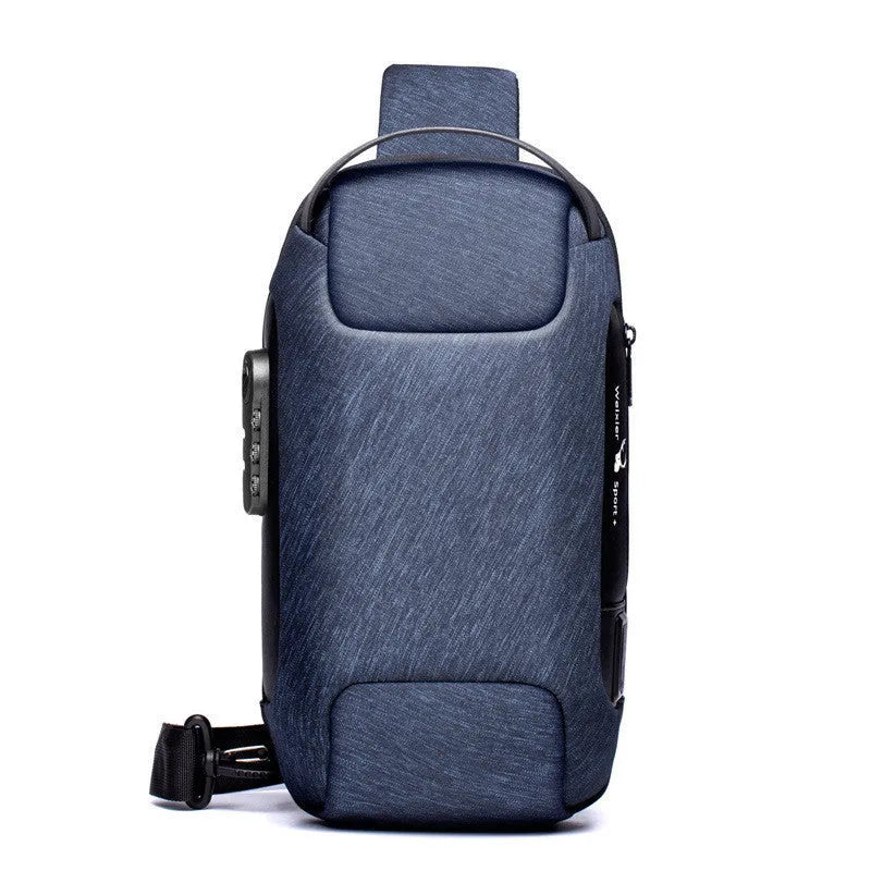 Men's canvas chest bag in medium size with square shape and zipper opening
