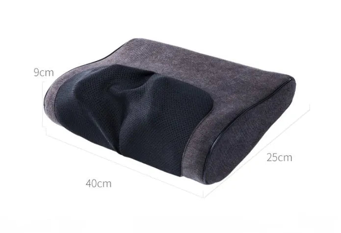 Electric cervical massage pillow with 16 heads in beige, rectangular trapezoid shape with computer control panel