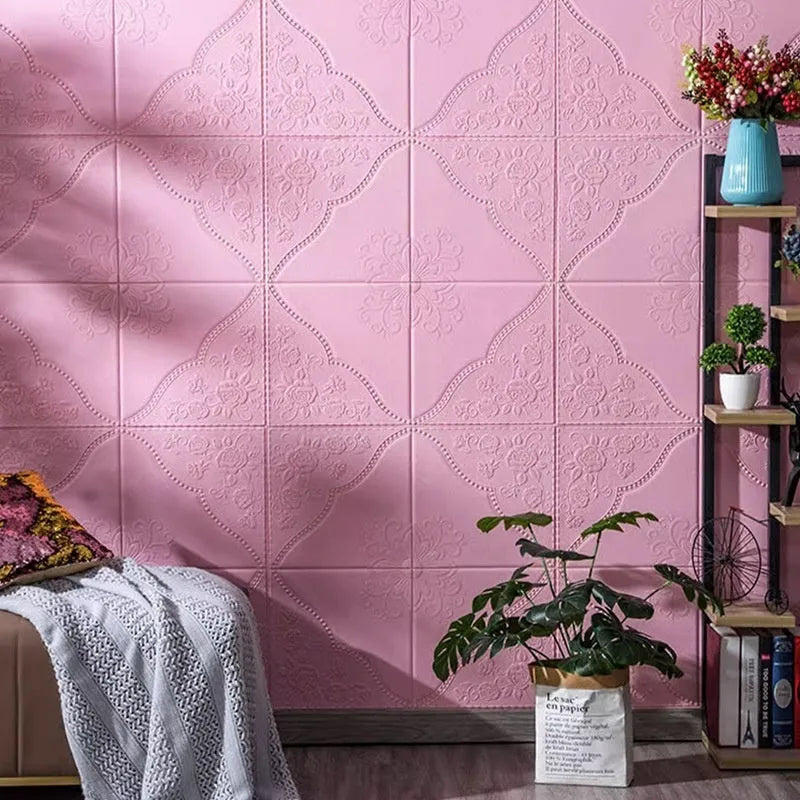 Light blue three-dimensional plants and flowers pattern XPE foam wall sticker measuring 70cm square