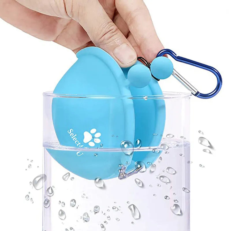 Silicone dog treat waist pouch in blue with hook-and-loop closure