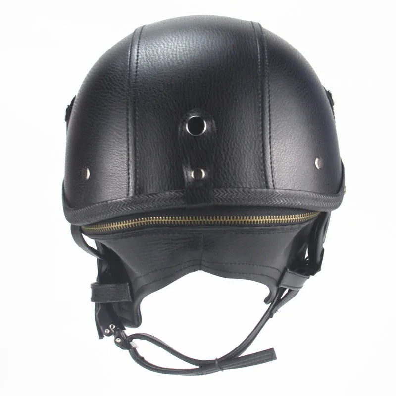 Personalised black retro half pedal motorcycle helmet made of ABS artificial leather