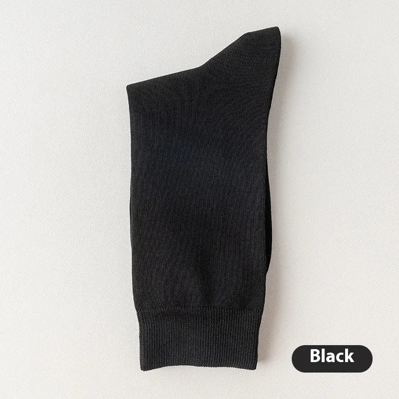 Mid-calf men's business socks in pure combed cotton, solid colour options including army green, black and dark blue