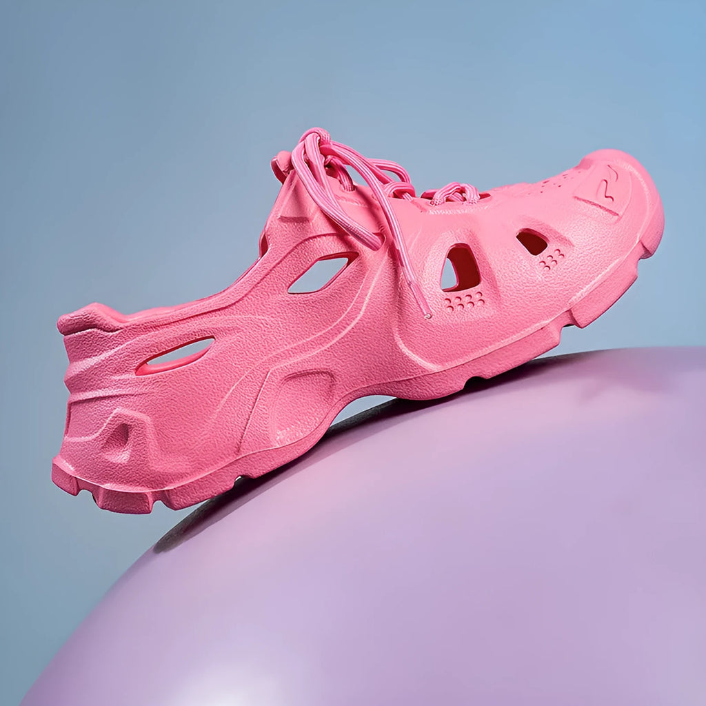 Unisex EVA sandals with thick sole in fluorescent green, orange red, and rose red colours