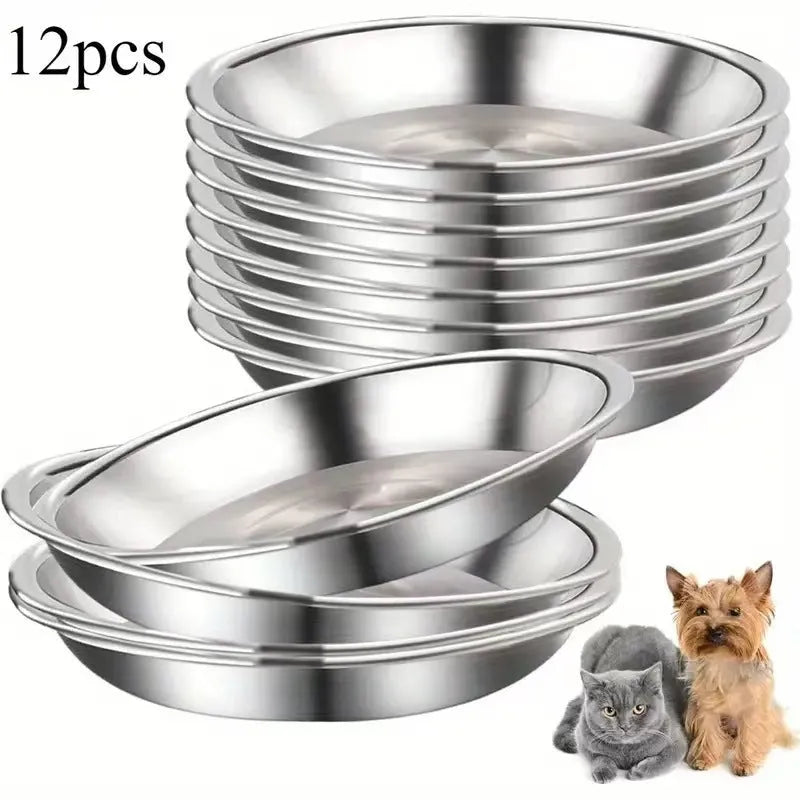 Stainless steel cat food bowl and pet plate in 14cm, 15cm, and 16cm sizes, thickened construction for stable feeding