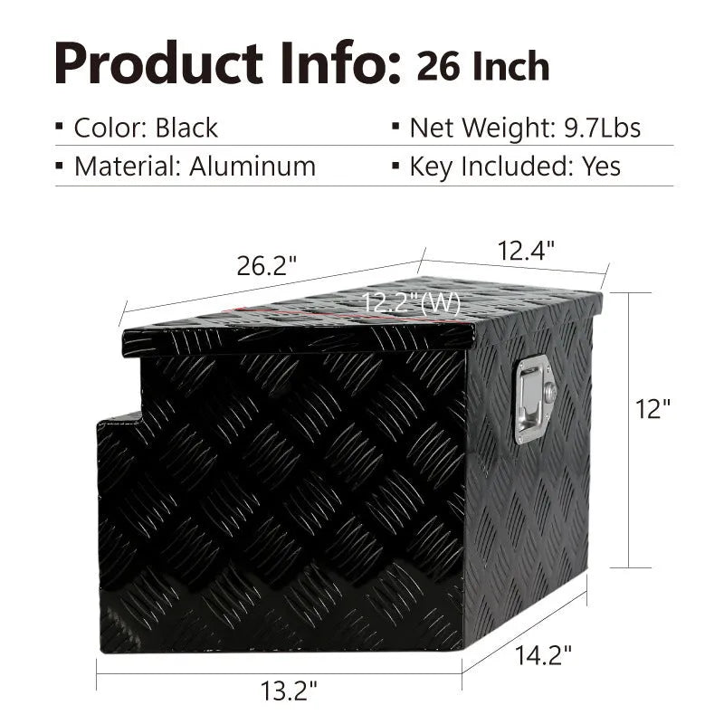 26-inch black aluminium alloy tool case with T-casting construction for professional tool storage