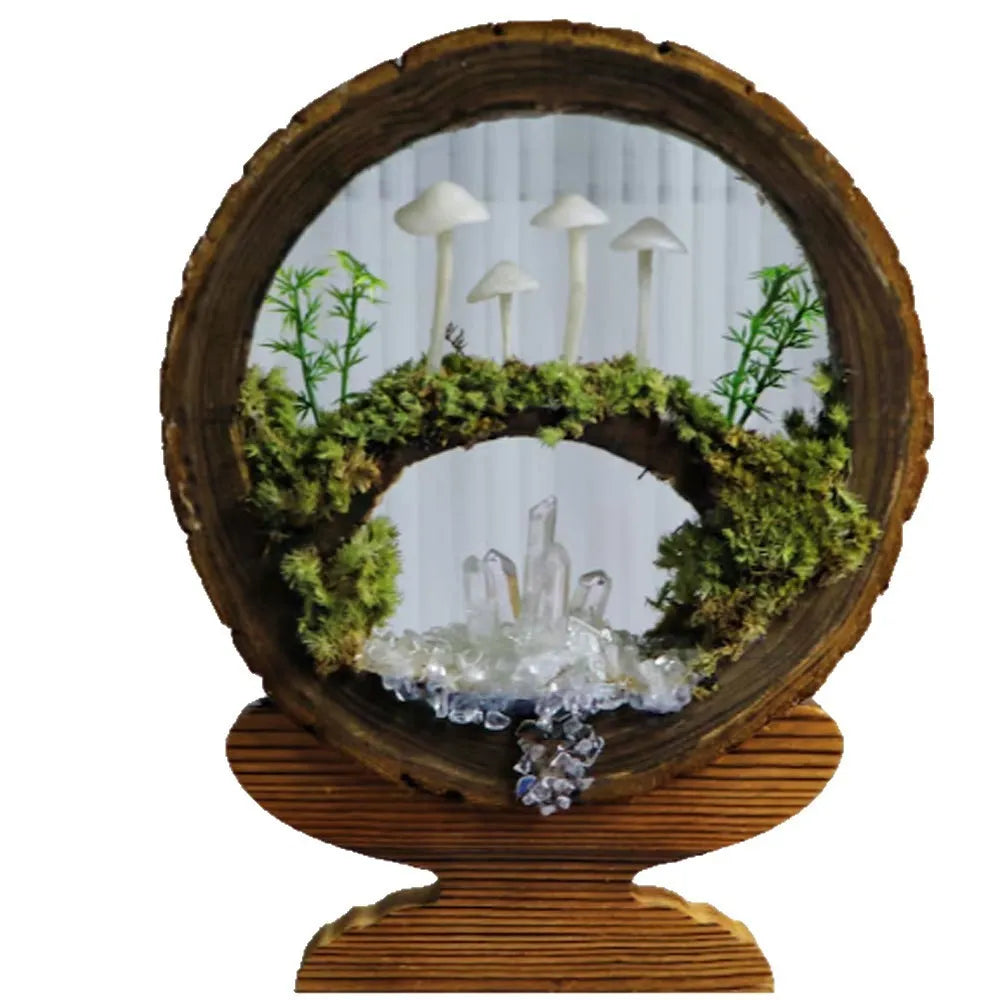 Handmade mushroom creative small night lamp with glass cover cylindrical shape, multicolour, 13x13x24cm