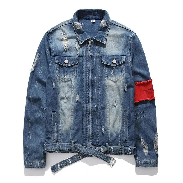 Blue embroidered cotton denim jacket button front casual long sleeve outerwear