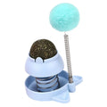 Blue lucky cat mint ball toy with sound module for feline play and hairball management