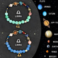Set of two natural stone beaded bracelets for zodiac signs, showing varied bead colours and textures.